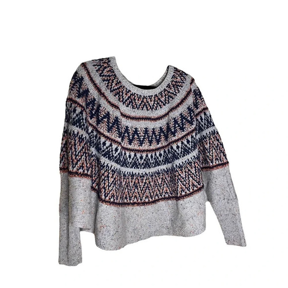 ANTHROPOLOGIE SLEEPING ON SNOW Fair Isle Wool Knit Poncho Sweater Size XS/S - Picture 7 of 11